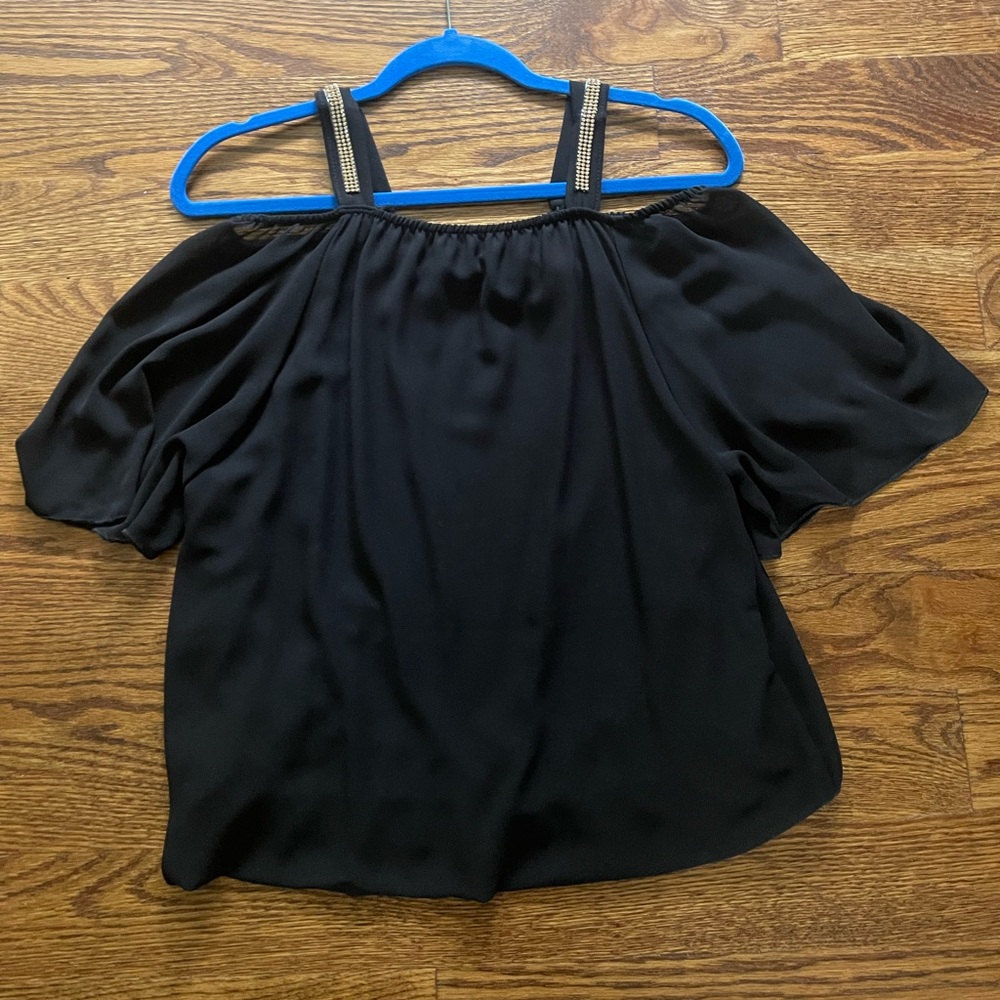 NWOT Off the Shoulder Black Blouse with Gold Detailing